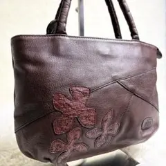 IBIZA イビサ　ハンドバッグ　花柄　レザー ブラウン　こげ茶　パッチワーク