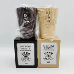 ディズニー　ミッキー&ミニーマウス　ステンレスタンブラー　木目調