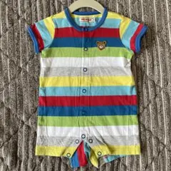 MIKIHOUSE 半袖ロンパース カラフルボーダー プッチーくん 70cm