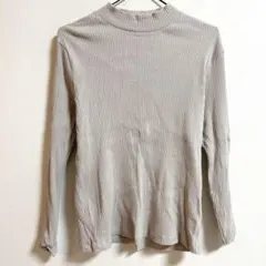 美品✨ユニクロ　UNIQLOリブハイネックTシャツ　XL ベージュ　着回し抜群