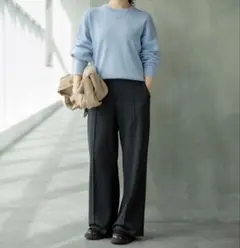 UNIQLO ブラッシュドジャージーワイドパンツ　ダークグレー　Lサイズ