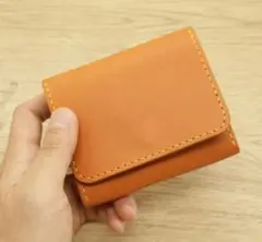 お札を折らない コンパクト財布 ミニ財布 本革 姫路レザー オレンジ