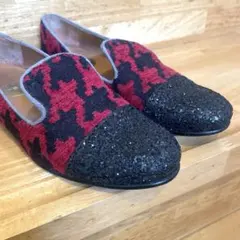 ras ラメ 千鳥格子 パンプス 赤 黒 ハウンドトゥース ツイード 靴