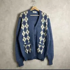 ユーロ古着 アーガイル柄 ウールニットカーディガン 水色 vintage