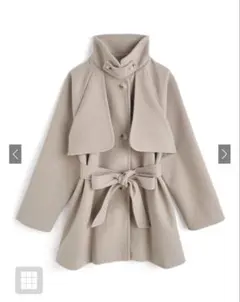リボンベルト付きスタンドカラーミドル丈コート