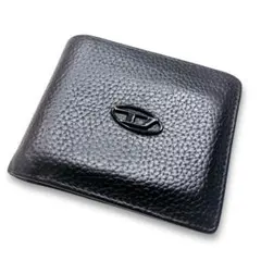 DIESEL 二つ折り財布 オールブラック 1dr Dロゴ シボ革 レザー
