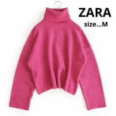 ZARA ザラ　タートルニット　タートルネック　肉厚ニット　ピンク　ショート丈