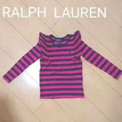 RALPHLAURENラルフローレン長袖フリル付きストライプシャツ3T