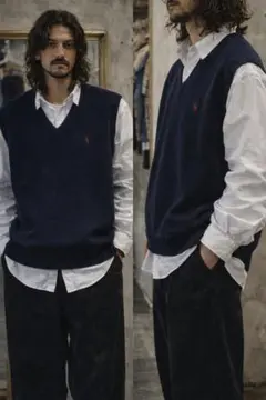 Poloラルフローレン ニットベスト 紺 L 旧タグ