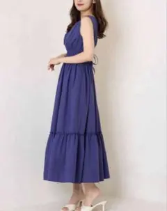 美品 アナイ ANAYI リネン混 ロングワンピース ネイビー カシュクール