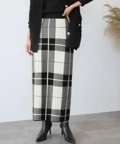 ELFRANK チェックニットロングタイトスカート