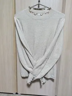 axes femmsベージュ ニットセーター 長袖 フリルネック