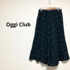 オッジクラブ レディース ロングフレアスカート チェック柄 緑 グリーン 裏地有