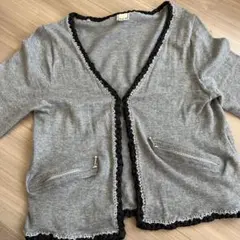 オシャレ❣️ショートカーディガン❣️チャック付きポケット グレー カーディガン