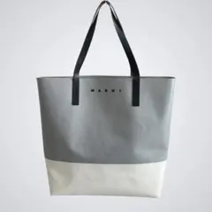 【人気】MARNI バイカラー ロゴトートバッグ　グレー　ホワイト