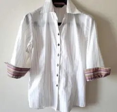 Brick House ホワイト ストライプ 五分袖 七分袖 シャツ