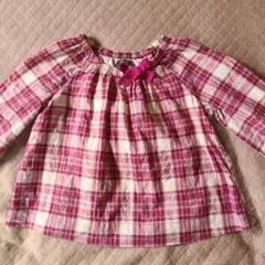 美品♪babyGAPリボン付きピンクチェック長袖シャツ90