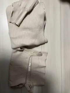 chico ベージュ リブ編み クロップドトップス セット