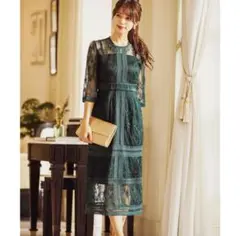 タグ付きライン総レースパーティードレス