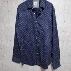 ZARA ネイビー花柄スリムフィット長袖シャツのサムネイル