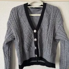 グレー ケーブルニット カーディガン