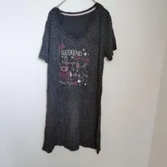 古着　ポルカドット 半袖ワンピース ダークグレー