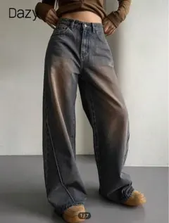 SHIEN Dazy ワイドレッグ デニムパンツ ダークグレー ジーンズ