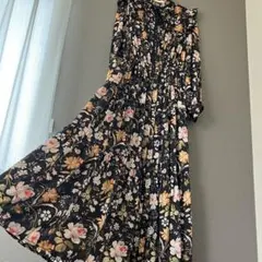 近年美品 ダブルスタンダード フラワープリントワンピース ボウタイ 38 近年美品 ダブルスタンダード フラワープリントワンピース ボウタイ 38