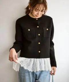 ロペピクニック　ミラノリブ金ボタンニットカーディガン