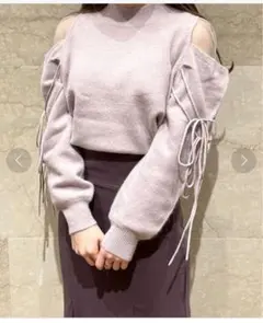 SNIDEL シースルーショルダーニットプルオーバー　ピンクベージュ