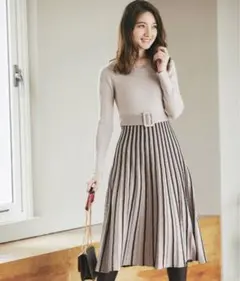 【tocco closet】バイカラーベルト付ロングワンピース