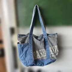 デニムストライプトートバッグ
