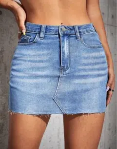 SHEIN Essnce ブリーチウォッシュ 擦り付け柄ヘム デニムスカート