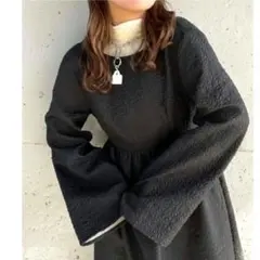 美品 JUNOAH フレアワンピース ふくれジャガード Lサイズ ブラック