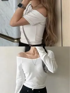 新品ワンショルダーTシャツ　ホワイト クロップドTシャツ2点セット