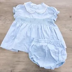 parents dream♥花柄スモッキング刺繍 水色セットアップ/80cm