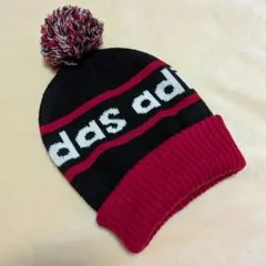 00s adidas ニット帽 ボンボン Y2K ロゴ レッド ブラック