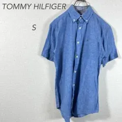 トミーヒルフィガー/半袖シャツ/S/水色/綿/麻/ボタンダウン/爽やか/春夏
