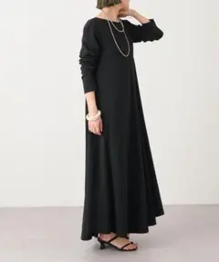 Omekashi　Onf カットジョーゼットドレス　ブラック