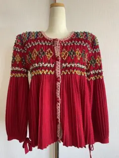 90s 希少 PINK HOUSE ニットカーディガン スモッキング 刺繍