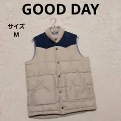 GOOD DAY 中綿ベスト M グレージュネイビー 切り替え カジュアル個性的