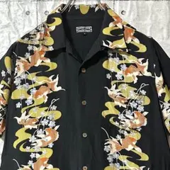 ビンテージ MAKANALEI 和柄 兎 波 半袖 アロハシャツ ブラック M