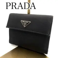 美品　PRADA ブラック　ナイロン 三つ折り財布　三角プレート