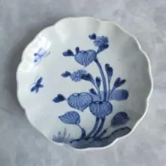 古伊万里　色絵　亀甲　澤瀉　染付変形皿　江戸時代　金直し　金継ぎ　アンティーク 古伊万里 色絵 亀甲 澤瀉 染付変形皿 江戸時代 金直し 金継ぎ