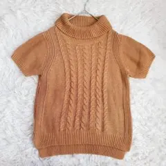 コムサイズム 半袖 ニット ケーブル編み タートルネック（L） キャメル
