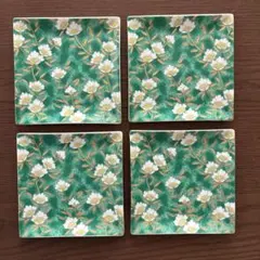 明宝窯　緑彩山茶花　小皿揃　4枚セット