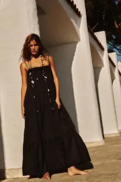 ZARA 新品 完売 コントラスト ポプリン ティアード ミディワンピース XS