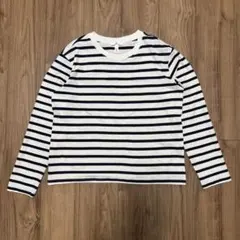 H&M 長袖コットントップス ボーダーロンT ホワイト×ネイビー Mサイズ 短丈