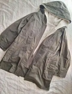 カーキグリーン フリースインナー付きモッズコート