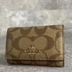 美品 Coach コーチ シグネチャー キーケース ベージュ キーリング